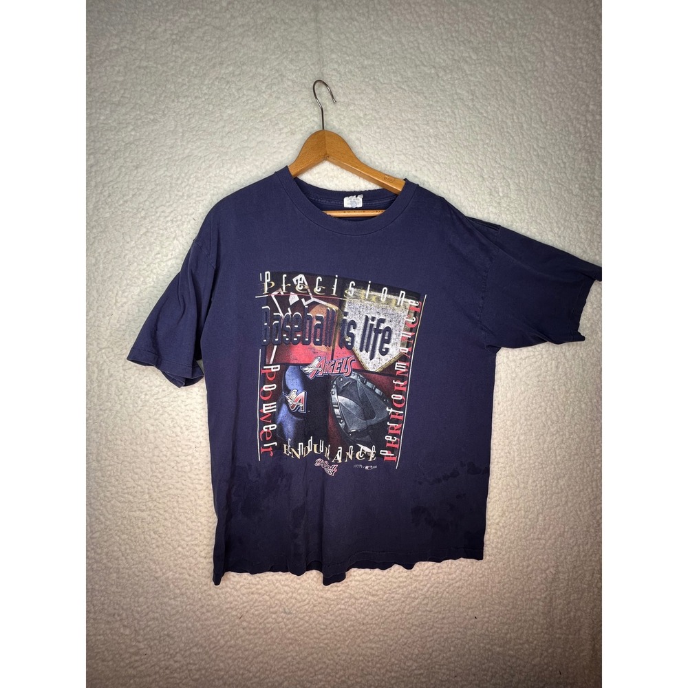 Vintage‎ 2000 Belton MLB Baseball is Life Angels Graphic T-Shirt Navy Blue Men L